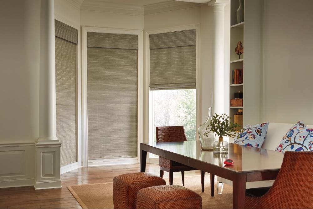 Hunter Douglas Provenance® Woven Wood Shades with matching fabric valance near Bellevue, Washington (WA)